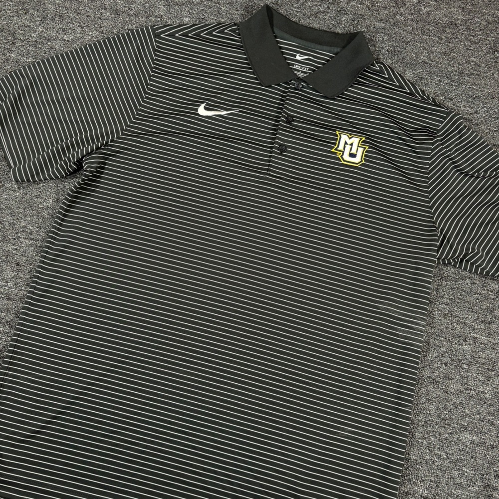 Nike Marquette University Polo Shirt Mens L Black Striped Dri-FIT Short Sleeve